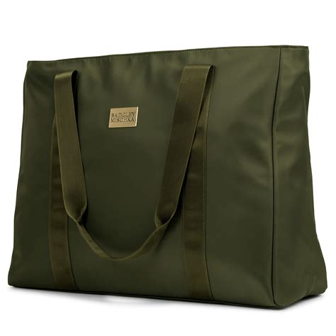 olive green nylon tote bag.